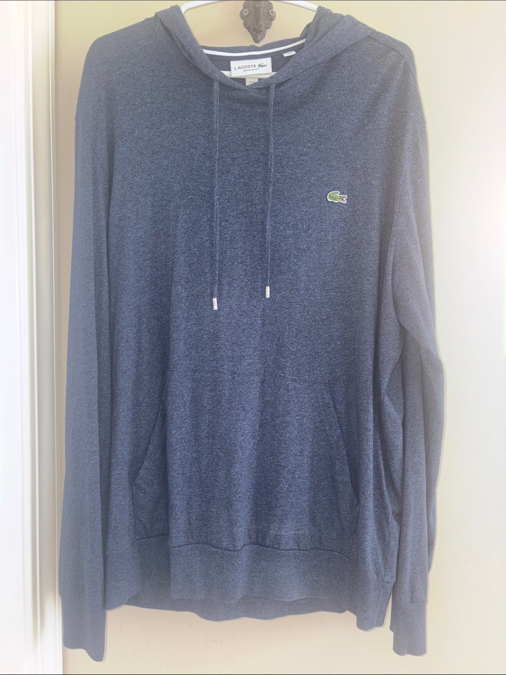 Lacoste Men's Long Sleeve Hooded T-Shirt Reg Fit XL 100% Cotton Heather Blue